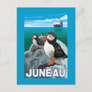 Puffins & Cruise Ship - Juneau, Alaska Postcard