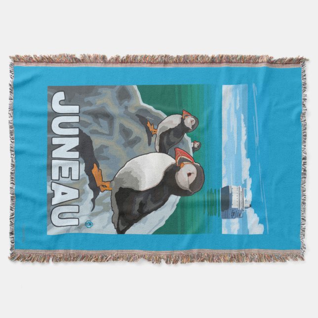 Puffins & Cruise Ship - Juneau, Alaska Throw Blanket (Front)