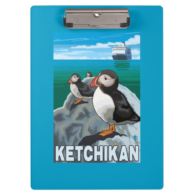 Puffins & Cruise Ship - Ketchikan, Alaska Clipboard (Front)