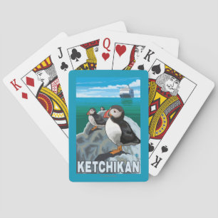 Puffins & Cruise Ship - Ketchikan, Alaska Playing Cards