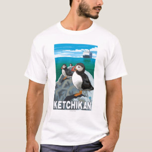 Puffins & Cruise Ship - Ketchikan, Alaska T-Shirt