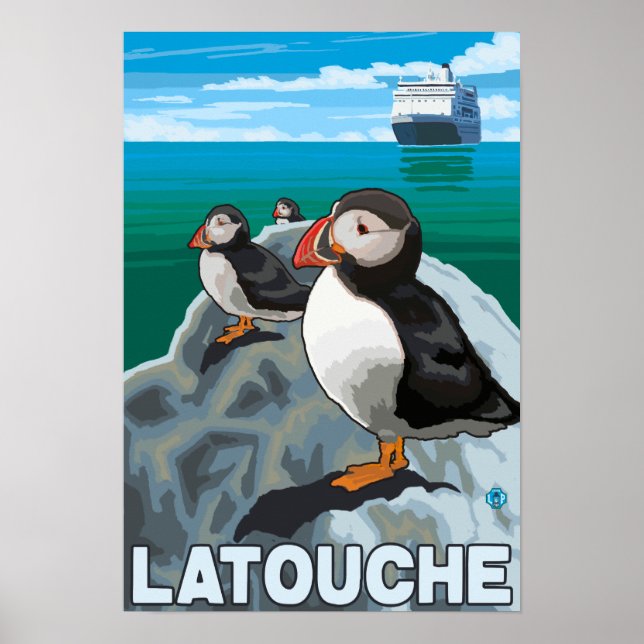 Puffins & Cruise Ship - Latouche, Alaska Poster (Front)