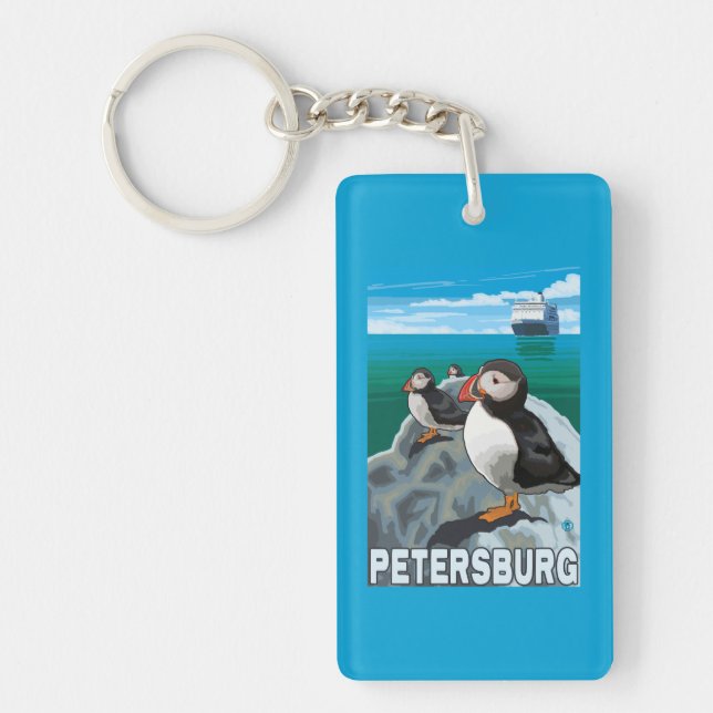 Puffins & Cruise Ship - Petersburg, Alaska Key Ring (Front)