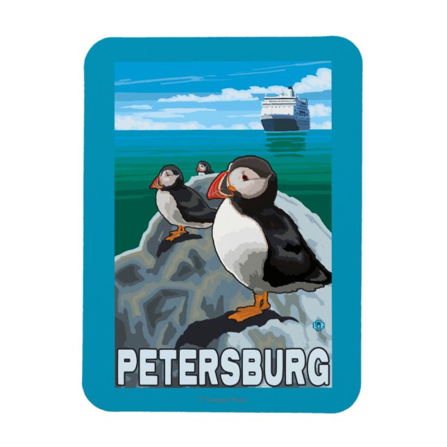 Puffins & Cruise Ship - Petersburg, Alaska Magnet (Vertical)