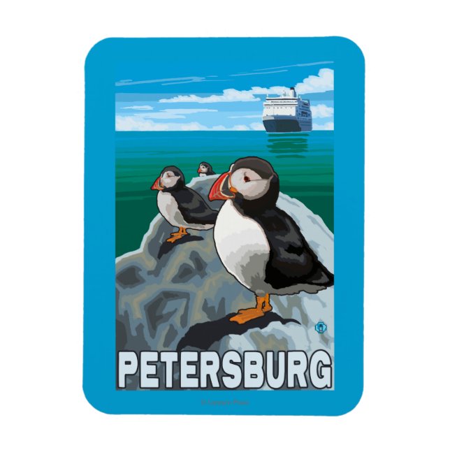 Puffins & Cruise Ship - Petersburg, Alaska Magnet (Vertical)