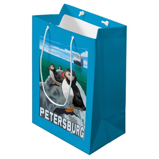 Puffins & Cruise Ship - Petersburg, Alaska Medium Gift Bag (Front Angled)