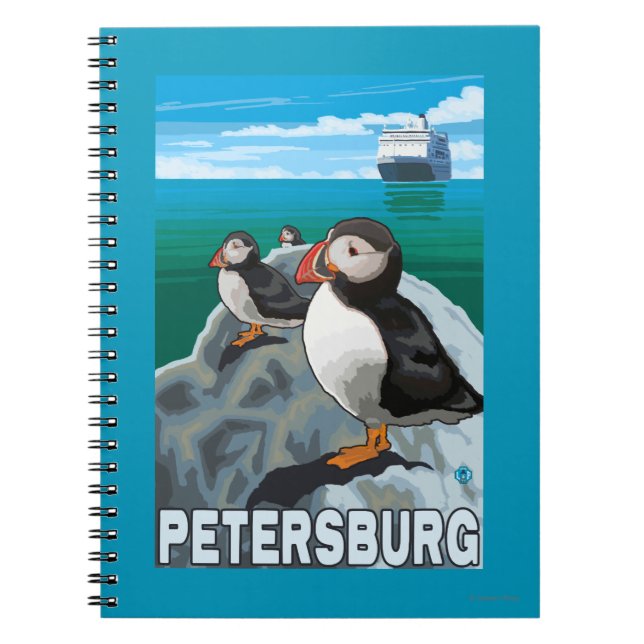 Puffins & Cruise Ship - Petersburg, Alaska Notebook (Front)