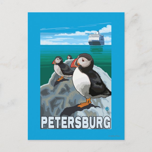 Puffins & Cruise Ship - Petersburg, Alaska Postcard (Front)