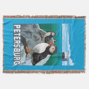 Puffins & Cruise Ship - Petersburg, Alaska Throw Blanket