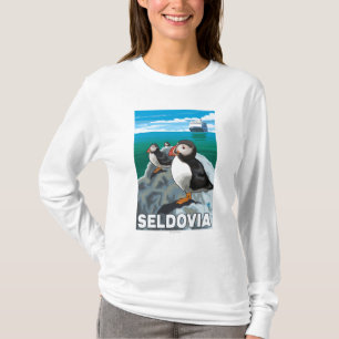 Puffins & Cruise Ship - Seldovia, Alaska T-Shirt
