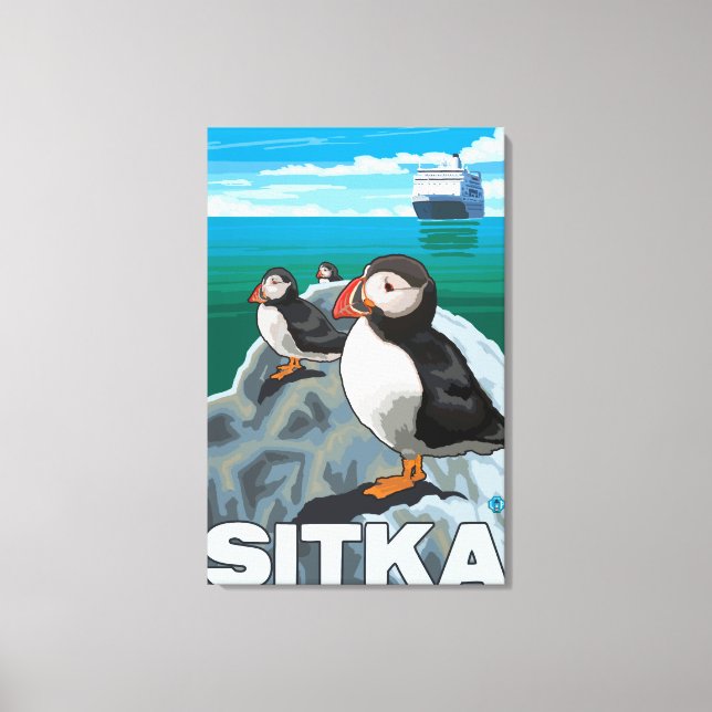 Puffins & Cruise Ship - Sitka, Alaska Canvas Print (Front)