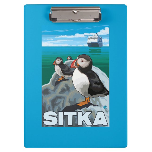 Puffins & Cruise Ship - Sitka, Alaska Clipboard (Front)