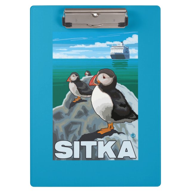 Puffins & Cruise Ship - Sitka, Alaska Clipboard (Front)