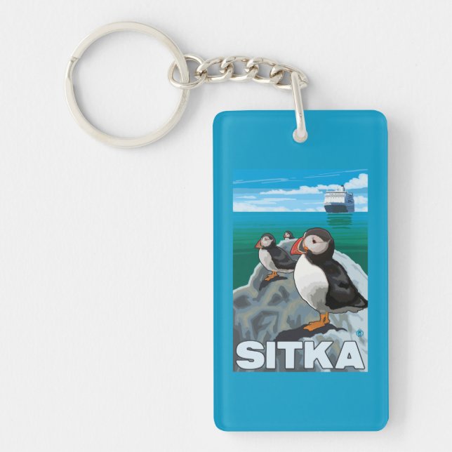 Puffins & Cruise Ship - Sitka, Alaska Key Ring (Front)
