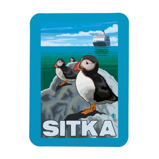 Puffins & Cruise Ship - Sitka, Alaska Magnet (Vertical)