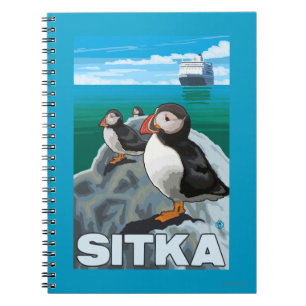 Puffins & Cruise Ship - Sitka, Alaska Notebook