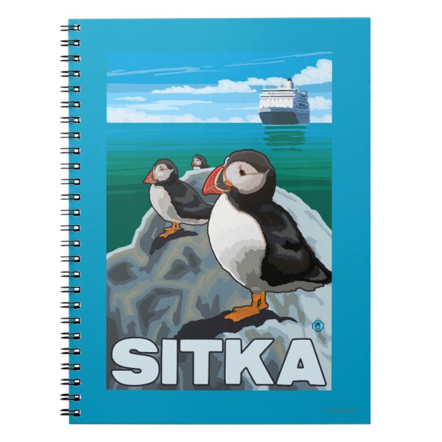 Puffins & Cruise Ship - Sitka, Alaska Notebook (Front)