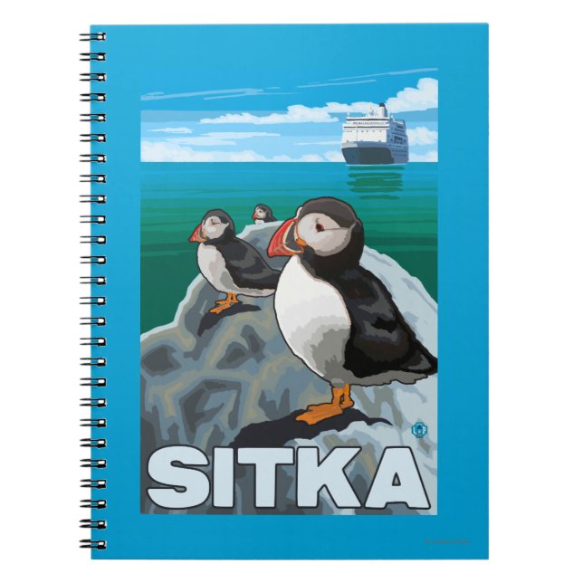 Puffins & Cruise Ship - Sitka, Alaska Notebook (Front)