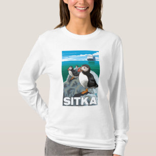 Puffins & Cruise Ship - Sitka, Alaska T-Shirt