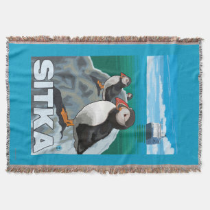 Puffins & Cruise Ship - Sitka, Alaska Throw Blanket