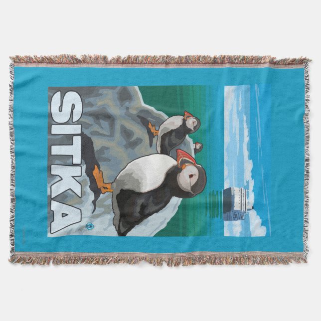 Puffins & Cruise Ship - Sitka, Alaska Throw Blanket (Front)