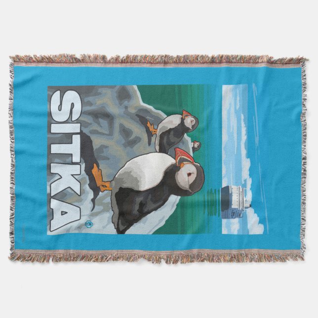 Puffins & Cruise Ship - Sitka, Alaska Throw Blanket (Front)