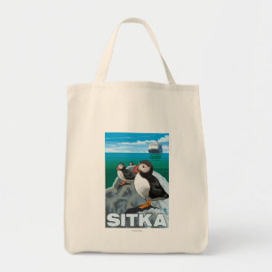 Puffins & Cruise Ship - Sitka, Alaska Tote Bag
