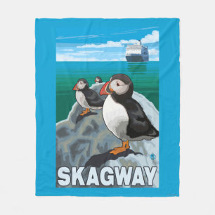 Puffins & Cruise Ship - Skagway, Alaska Fleece Blanket