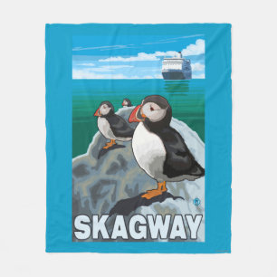 Puffins & Cruise Ship - Skagway, Alaska Fleece Blanket