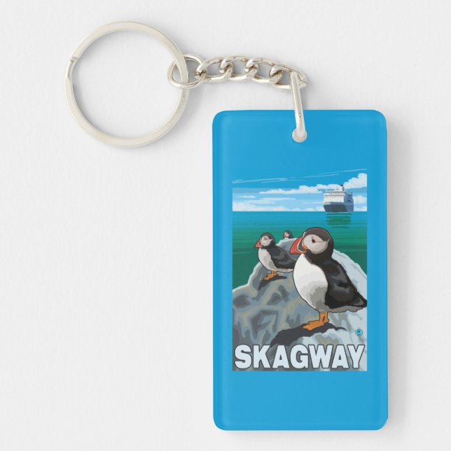 Puffins & Cruise Ship - Skagway, Alaska Key Ring (Front)