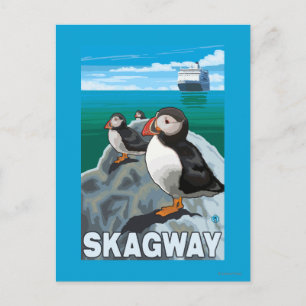 Puffins & Cruise Ship - Skagway, Alaska Postcard
