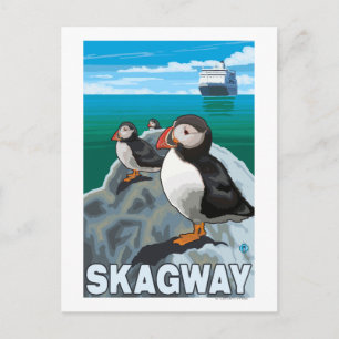 Puffins & Cruise Ship - Skagway, Alaska Postcard