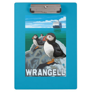 Puffins & Cruise Ship - Wrangell, Alaska Clipboard