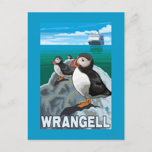 Puffins & Cruise Ship - Wrangell, Alaska Postcard
