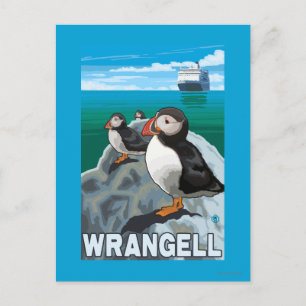 Puffins & Cruise Ship - Wrangell, Alaska Postcard