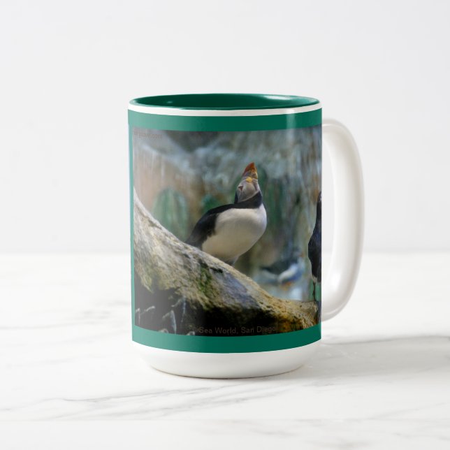 Puffins in San Diego and Oregon Two-Tone Coffee Mug (Front Right)