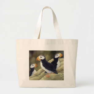 Puffins Large Tote Bag