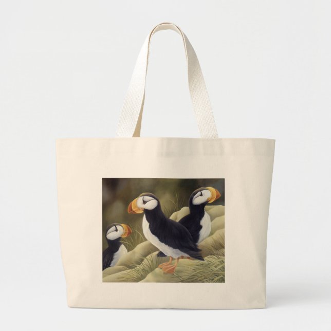 Puffins Large Tote Bag (Front)