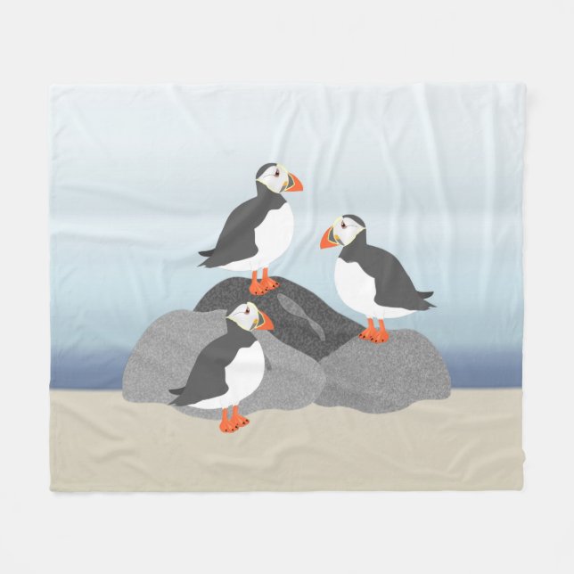 Puffins Medium Fleece Blanket (Front (Horizontal))