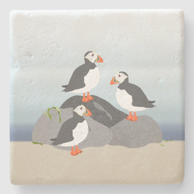 Puffins Stone Coaster (Front)