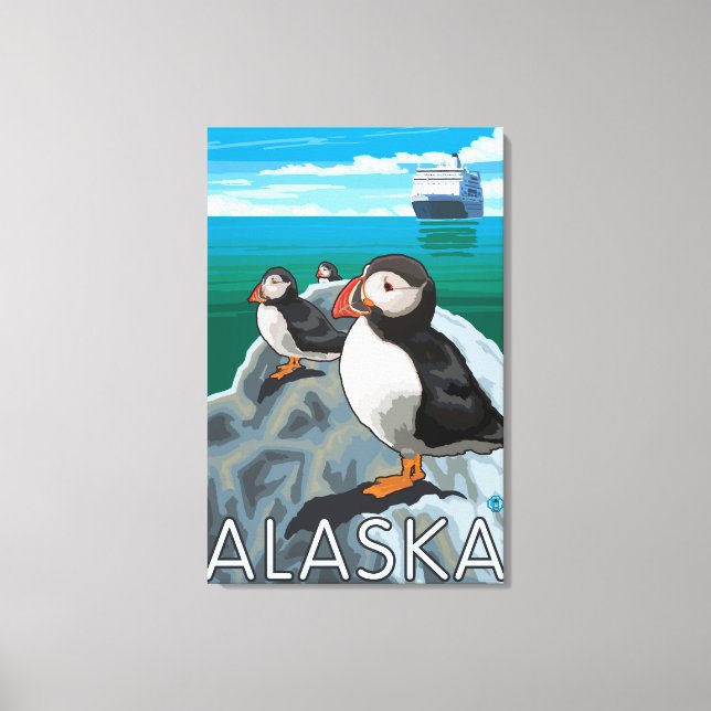 Puffins watching a Cruise Ship Canvas Print (Front)
