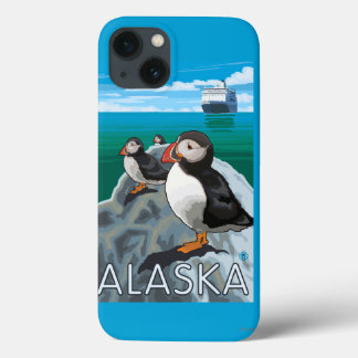 Puffins watching a Cruise Ship iPhone 13 Case