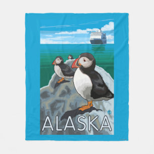 Puffins watching a Cruise Ship Fleece Blanket