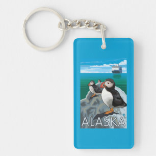 Puffins watching a Cruise Ship Key Ring
