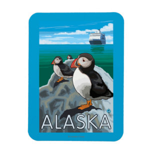 Puffins watching a Cruise Ship Magnet