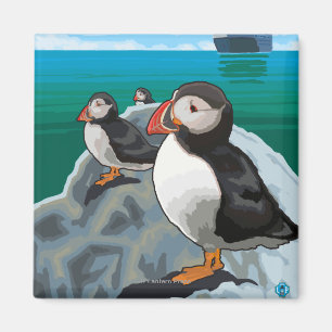 Puffins watching a Cruise Ship Magnet