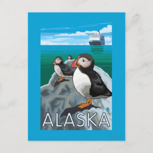 Puffins watching a Cruise Ship Postcard