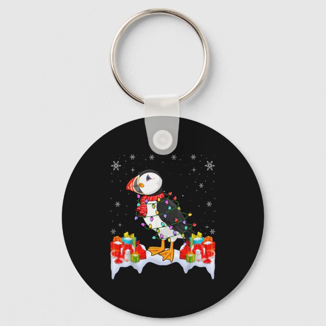 Puffins Wearing Xmas Light - Puffins Lover Christm Key Ring (Front)