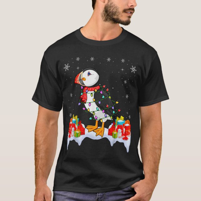 Puffins Wearing Xmas Light - Puffins Lover Christm T-Shirt (Front)