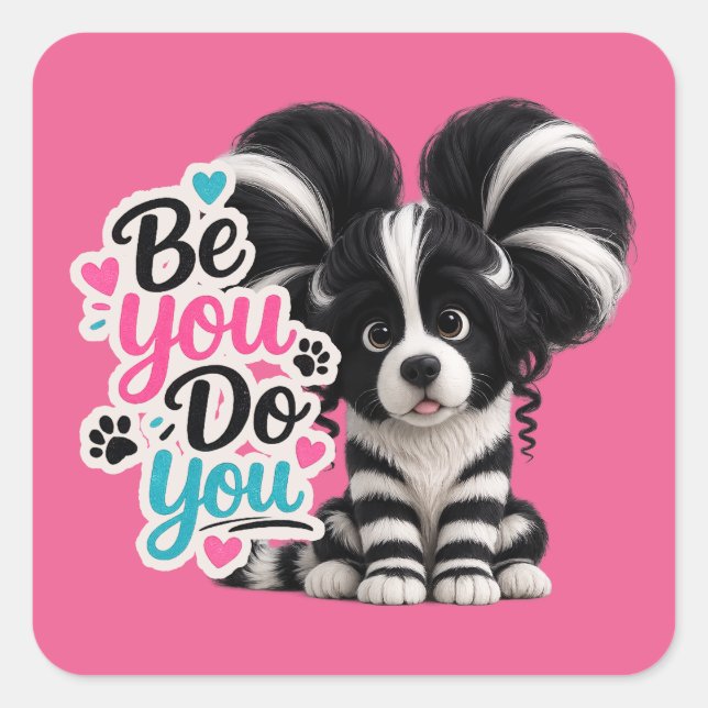 Puffs, Stripes & Puppy Vibes Square Sticker (Front)